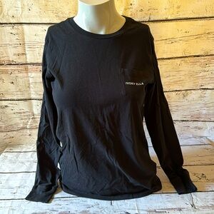 Women’s Size XS Ivory Ella Black Long Sleeve T-Shirt, Pumpkin Elephant